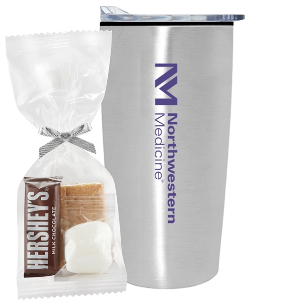 20 oz stainless steel straight tumbler with plastic liner and Smores... from ASI 71685 Midnite Snax® / Promo Revolution