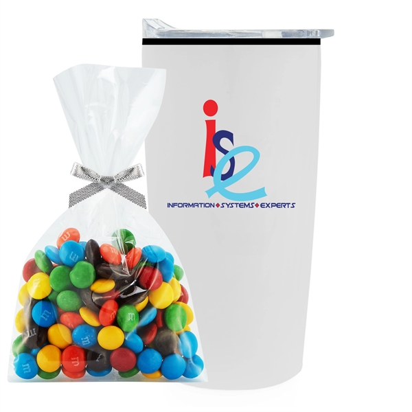 20 oz stainless steel straight tumbler with plastic liner and M&M's... from ASI 71685 Midnite Snax® / Promo Revolution