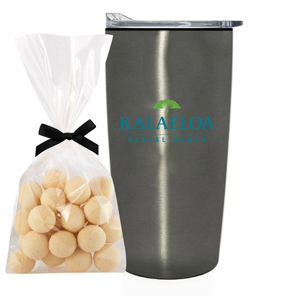 20 oz stainless steel straight tumbler with plastic liner and Sugar... from ASI 71685 Midnite Snax® / Promo Revolution