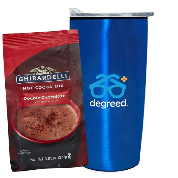 20 oz stainless steel straight tumbler with plastic liner and Ghirardelli... from ASI 71685 Midnite Snax® / Promo Revolution
