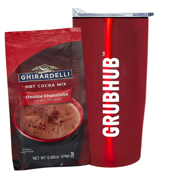 20 oz stainless steel straight tumbler with plastic liner and Ghirardelli... from ASI 71685 Midnite Snax® / Promo Revolution
