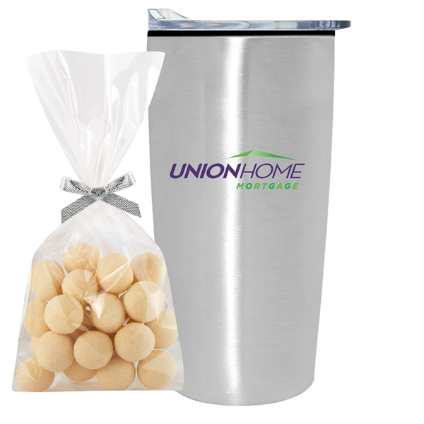 20 oz stainless steel straight tumbler with plastic liner and Sugar... from ASI 71685 Midnite Snax® / Promo Revolution