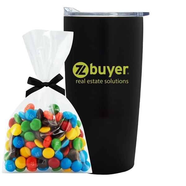20 oz stainless steel straight tumbler with plastic liner and M&M's... from ASI 71685 Midnite Snax® / Promo Revolution