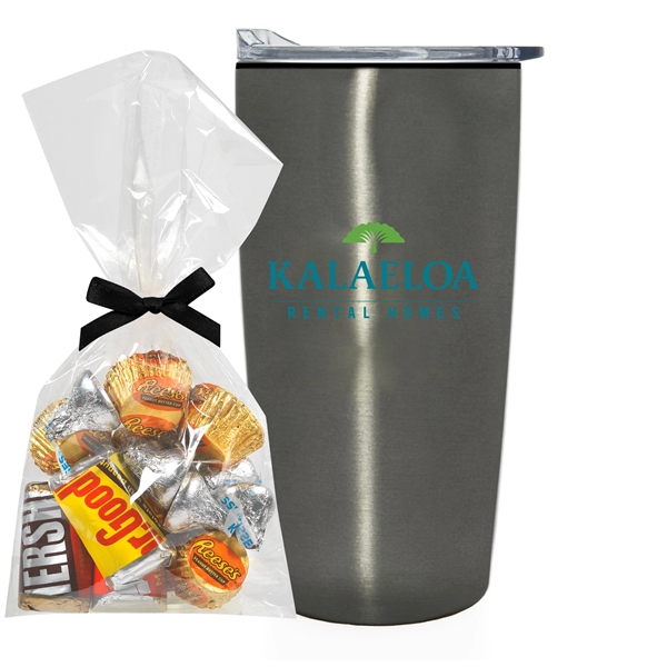 20 oz stainless steel straight tumbler with plastic liner and Hershey... from ASI 71685 Midnite Snax® / Promo Revolution