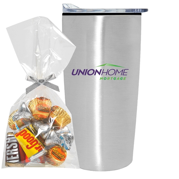 20 oz stainless steel straight tumbler with plastic liner and Hershey... from ASI 71685 Midnite Snax® / Promo Revolution
