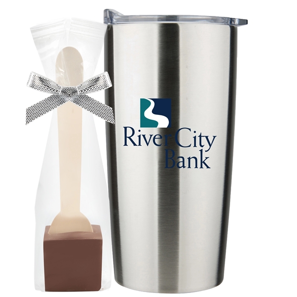 20 oz stainless steel straight tumbler with Milk Chocolate Hot Chocolate... from ASI 71685 Midnite Snax® / Promo Revolution