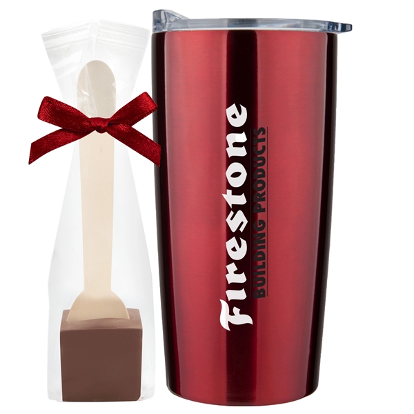 20 oz stainless steel straight tumbler with Milk Chocolate Hot Chocolate... from ASI 71685 Midnite Snax® / Promo Revolution