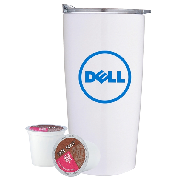 20 oz stainless steel straight tumbler with 2 Coffee Pods... from ASI 71685 Midnite Snax® / Promo Revolution