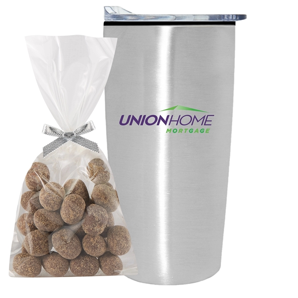 20 oz stainless steel straight tumbler with plastic liner and Sugar... from ASI 71685 Midnite Snax® / Promo Revolution