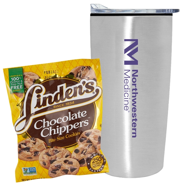 20 oz stainless steel straight tumbler with plastic liner and Linden's... from ASI 71685 Midnite Snax® / Promo Revolution