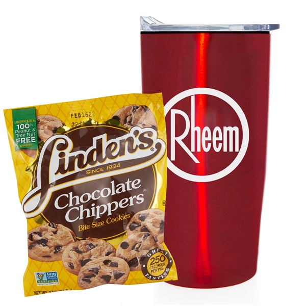 20 oz stainless steel straight tumbler with plastic liner and Linden's... from ASI 71685 Midnite Snax® / Promo Revolution