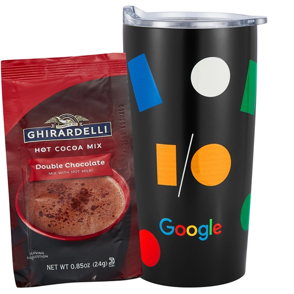 20 oz stainless steel straight tumbler with Ghirardelli Double Chocolate Hot... from ASI 71685 Midnite Snax® / Promo Revolution