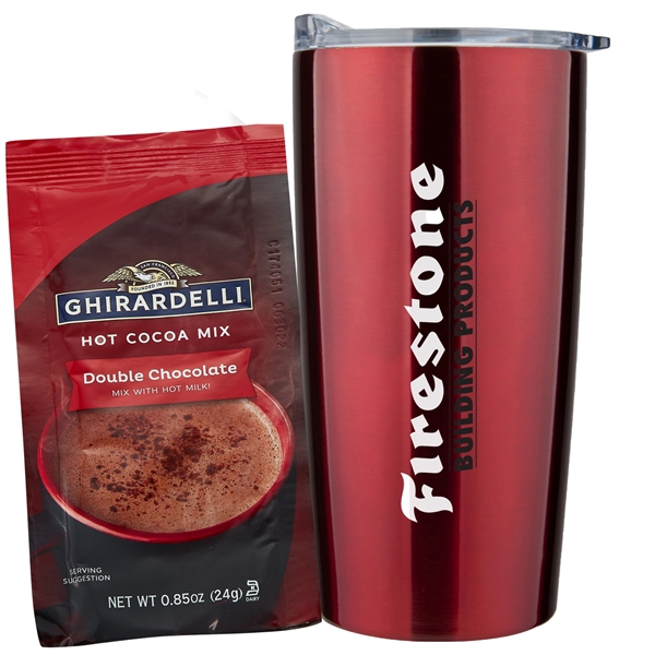 20 oz stainless steel straight tumbler with Ghirardelli Double Chocolate Hot... from ASI 71685 Midnite Snax® / Promo Revolution