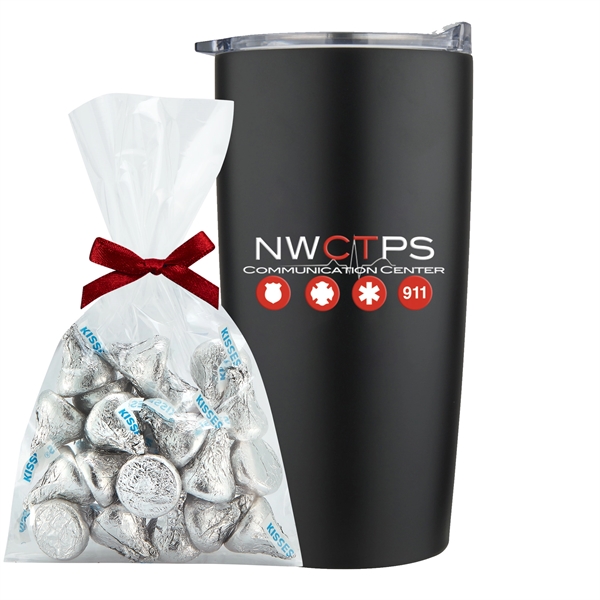 20 oz stainless steel straight tumbler w/ Hershey Kisses Mug Stuffer... from ASI 71685 Midnite Snax® / Promo Revolution