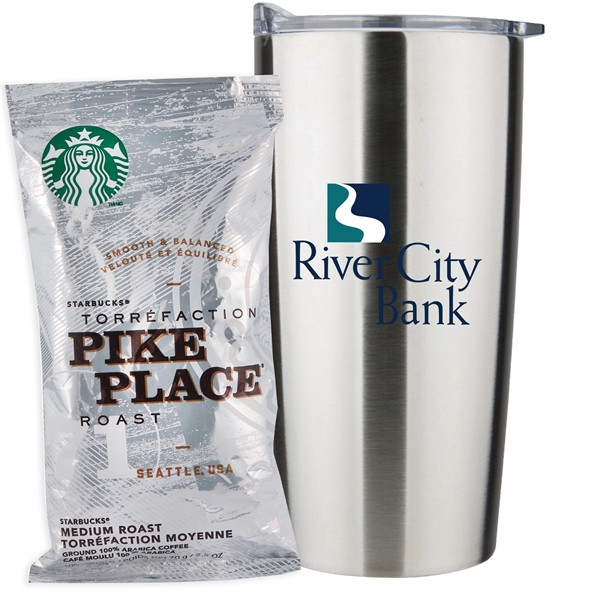 20 oz stainless steel straight tumbler with Starbucks Pike Place Ground... from ASI 71685 Midnite Snax® / Promo Revolution