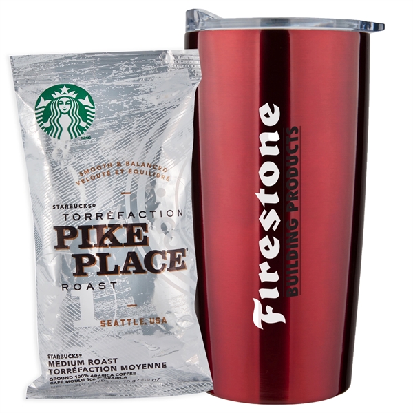 20 oz stainless steel straight tumbler with Starbucks Pike Place Ground... from ASI 71685 Midnite Snax® / Promo Revolution