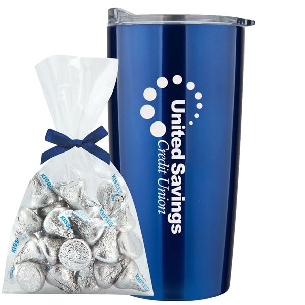 20 oz stainless steel straight tumbler w/ Hershey Kisses Mug Stuffer... from ASI 71685 Midnite Snax® / Promo Revolution