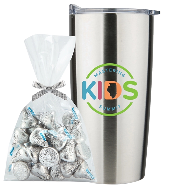 20 oz stainless steel straight tumbler w/ Hershey Kisses Mug Stuffer... from ASI 71685 Midnite Snax® / Promo Revolution
