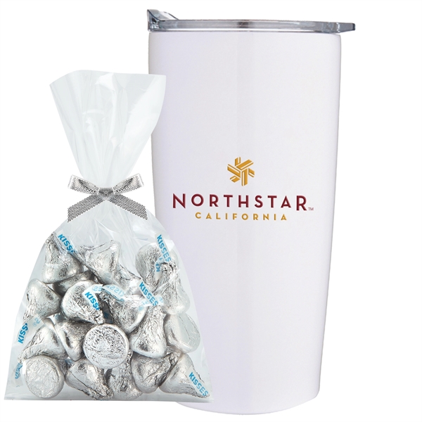 20 oz stainless steel straight tumbler w/ Hershey Kisses Mug Stuffer... from ASI 71685 Midnite Snax® / Promo Revolution