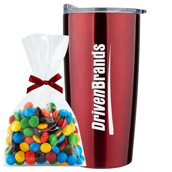 20 oz stainless steel straight tumbler with M&M's Mug Stuffer... from ASI 71685 Midnite Snax® / Promo Revolution