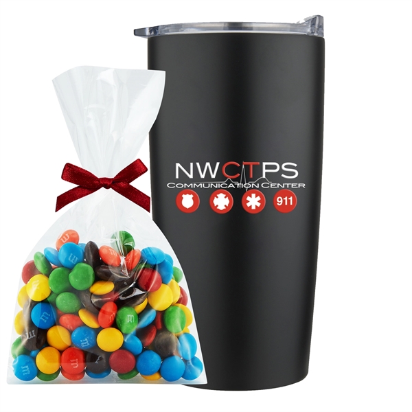 20 oz stainless steel straight tumbler with M&M's Mug Stuffer... from ASI 71685 Midnite Snax® / Promo Revolution