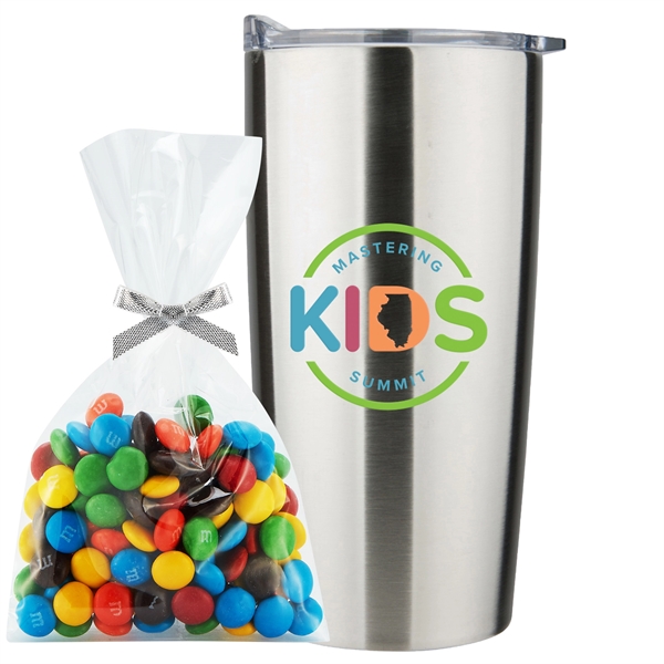20 oz stainless steel straight tumbler with M&M's Mug Stuffer... from ASI 71685 Midnite Snax® / Promo Revolution