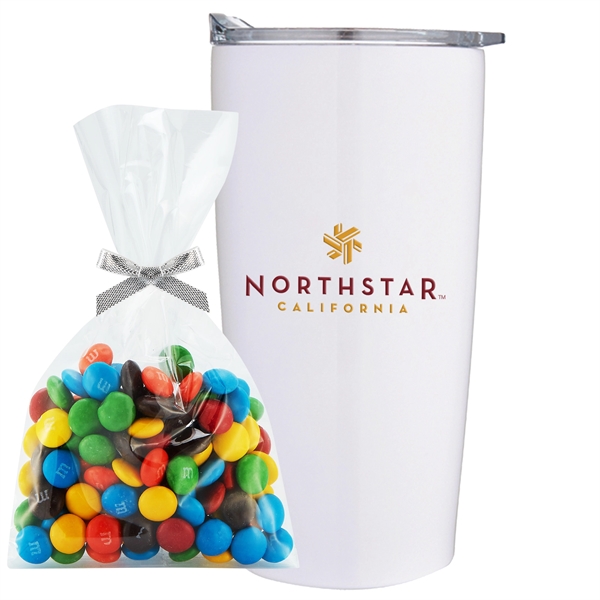 20 oz stainless steel straight tumbler with M&M's Mug Stuffer... from ASI 71685 Midnite Snax® / Promo Revolution