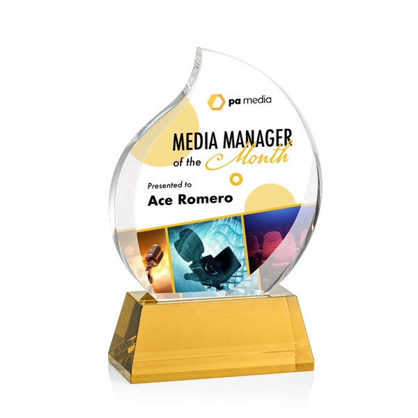 Optical crystal flame shape award with thick bevels on base... from ASI 84592 St Regis Group / St Regis