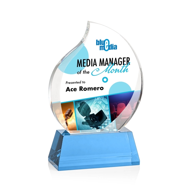 Optical crystal flame shape award with thick bevels on base... from ASI 84592 St Regis Group / St Regis