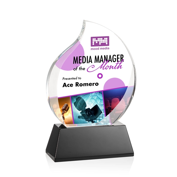 Optical crystal flame shape award with thick bevels on base... from ASI 84592 St Regis Group / St Regis