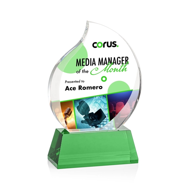 Optical crystal flame shape award with thick bevels on base... from ASI 84592 St Regis Group / St Regis