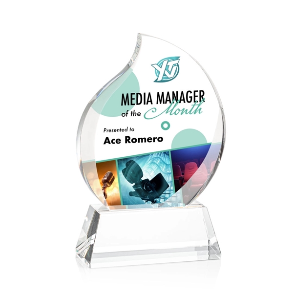 Optical crystal flame shape award with thick bevels on base... from ASI 84592 St Regis Group / St Regis