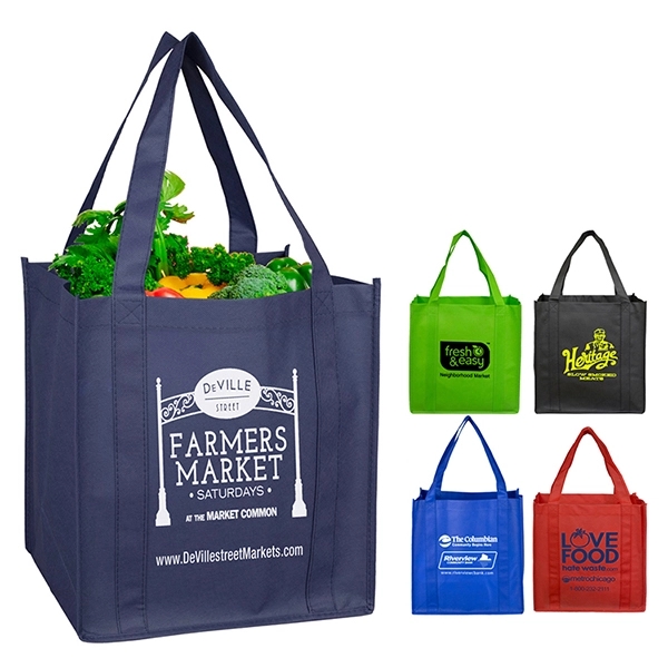 Non-woven polypropylene grocery tote bag with 20" handles, 8" gusset and... from ASI 62660 Innovation Line