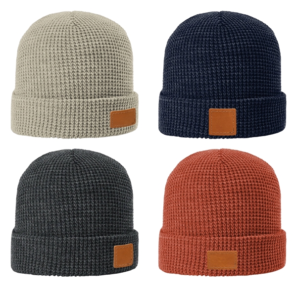 Genuine Leather Patch Beanie - Richardson 146 Waffle Beanie... from ASI 75126 Oowee Products