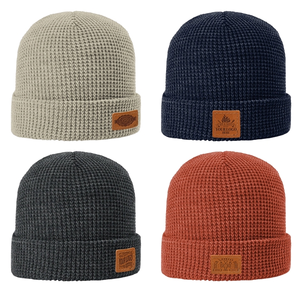 Genuine Leather Patch Beanie - Richardson 146 Waffle Beanie... from ASI 75126 Oowee Products