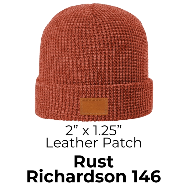 Genuine Leather Patch Beanie - Richardson 146 Waffle Beanie... from ASI 75126 Oowee Products