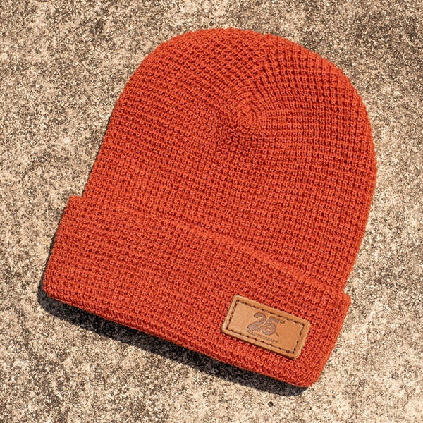 Genuine Leather Patch Beanie - Richardson 146 Waffle Beanie... from ASI 75126 Oowee Products