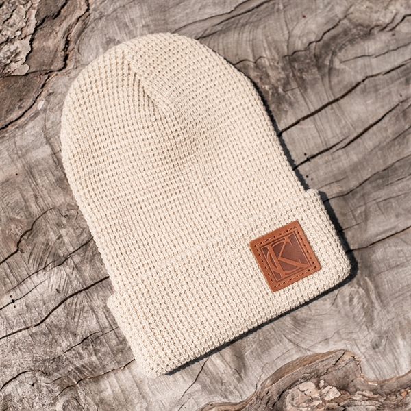 Genuine Leather Patch Beanie - Richardson 146 Waffle Beanie... from ASI 75126 Oowee Products