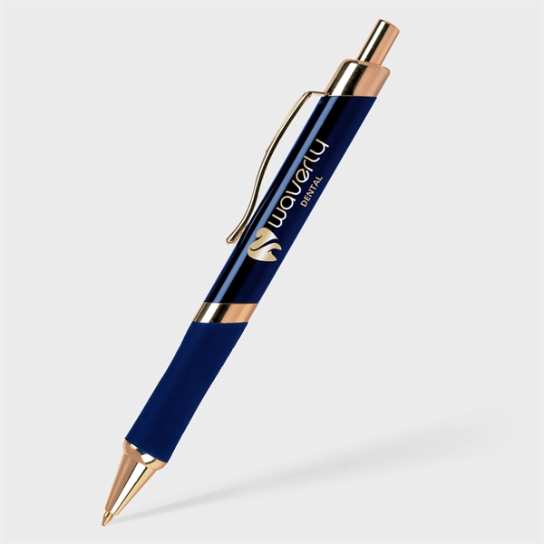 Push-action metal ballpoint pen with grip detailed with 24 karat gold... from ASI 61966 HPG / Hub Pen