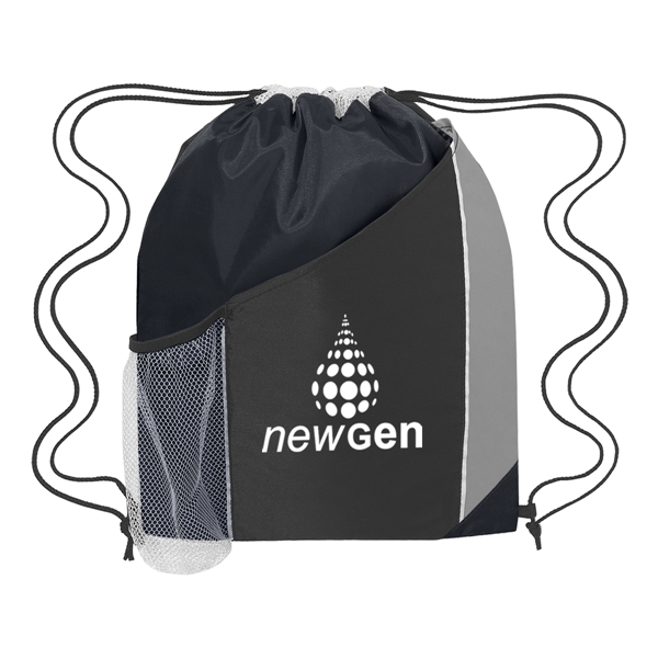 Tri-color drawstring sports pack with large front pocket and side mesh... from ASI 61125 Hit Promotional Products / Hit®