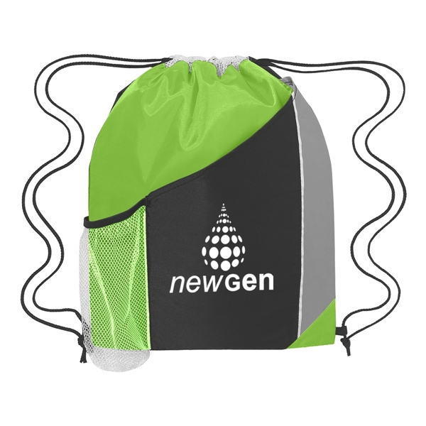 Tri-color drawstring sports pack with large front pocket and side mesh... from ASI 61125 Hit Promotional Products / Hit®