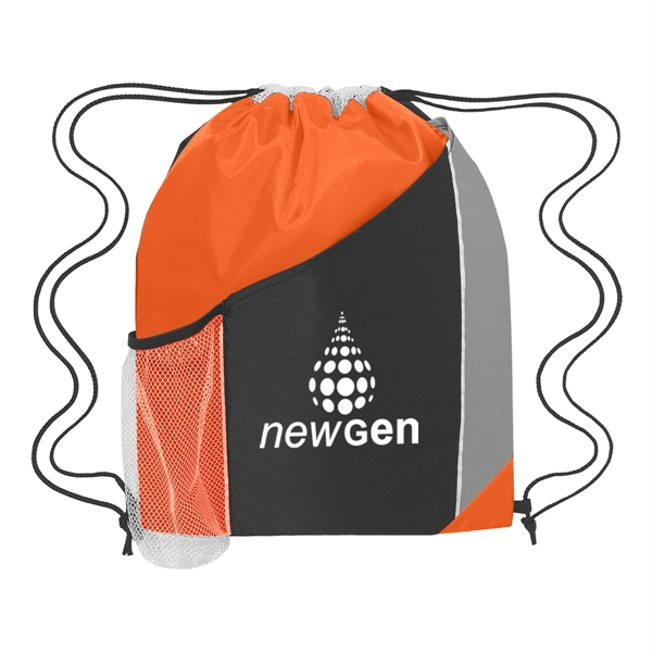 Tri-color drawstring sports pack with large front pocket and side mesh... from ASI 61125 Hit Promotional Products / Hit®