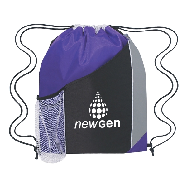 Tri-color drawstring sports pack with large front pocket and side mesh... from ASI 61125 Hit Promotional Products / Hit®