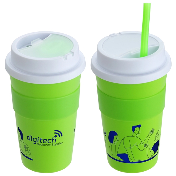 14 oz Coffee Cup with Silicone Sleeve  Straw... from ASI 36730 Ariel Premium Supply Inc