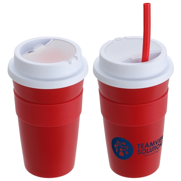 14 oz Coffee Cup with Silicone Sleeve  Straw... from ASI 36730 Ariel Premium Supply Inc