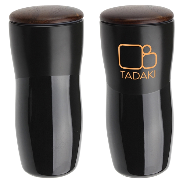 12 oz Double-wall Ceramic Tumbler with Wood Lid... from ASI 36730 Ariel Premium Supply Inc