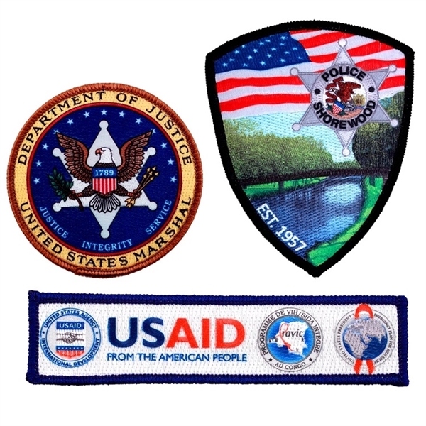 Embroidered Pin Pointe custom patches in assorted sizes with heat seal... from ASI 52263 EMT / EMT EMT EASY Emblem Marketing Team