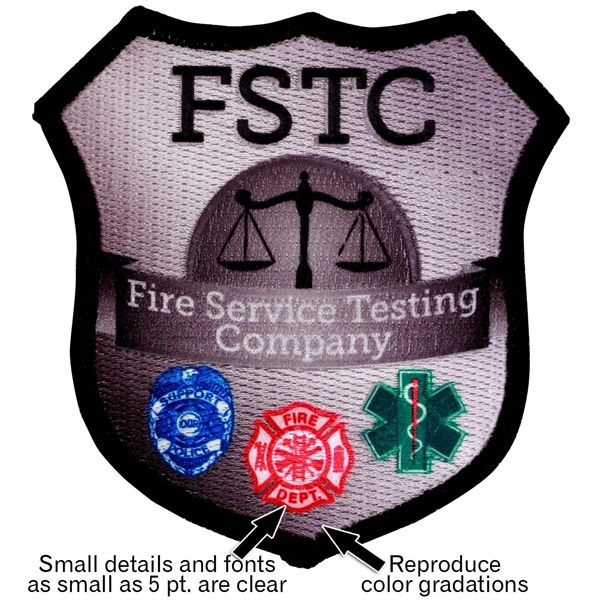 Embroidered Pin Pointe custom patches in assorted sizes with heat seal... from ASI 52263 EMT / EMT EMT EASY Emblem Marketing Team