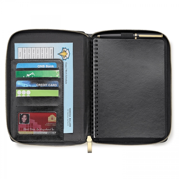 Open the gold plated color zipper of this RFID refillable Spector... from ASI 88660 Spector & Co.