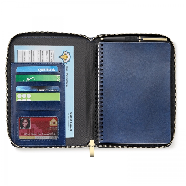 Open the gold plated color zipper of this RFID refillable Spector... from ASI 88660 Spector & Co.
